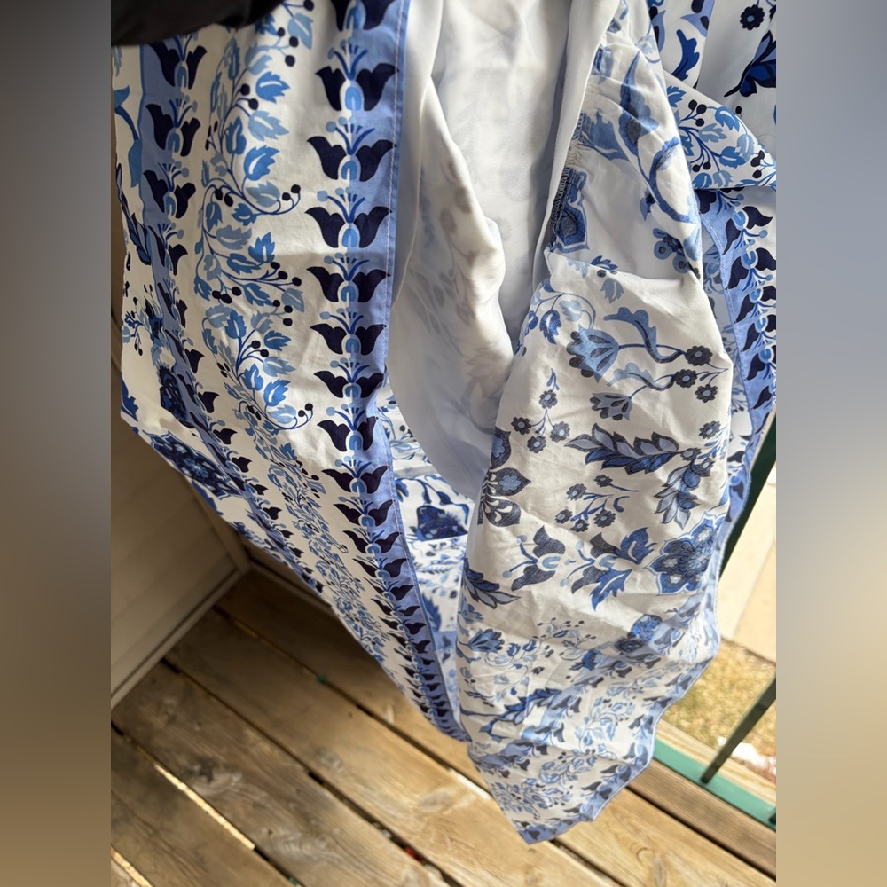 🆕🫐Adrianna Papell Blue White Floral Ruffle Midi Dress Waist Cottagecore 14 NWT - Picture 13 of 17